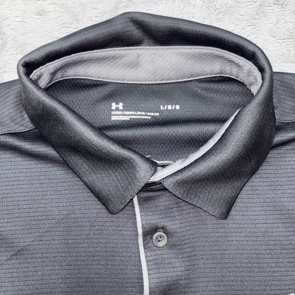 Under Armour Heatgear Golf Polo Shirt Mens Lg Black Short Sleeve Logo - Picture 2 of 7